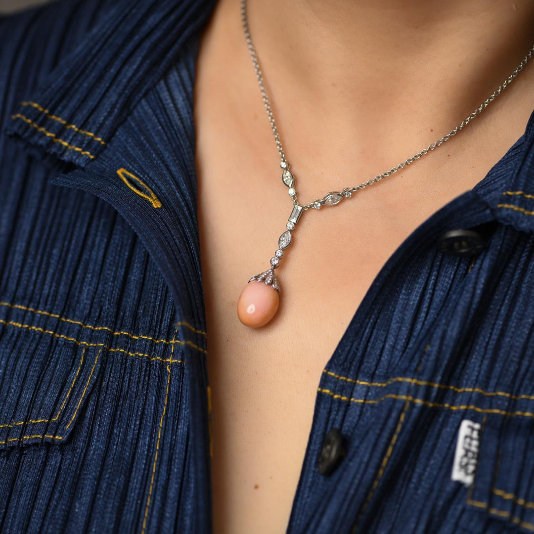 Conch Pearl and Diamond 18K White Gold Necklace