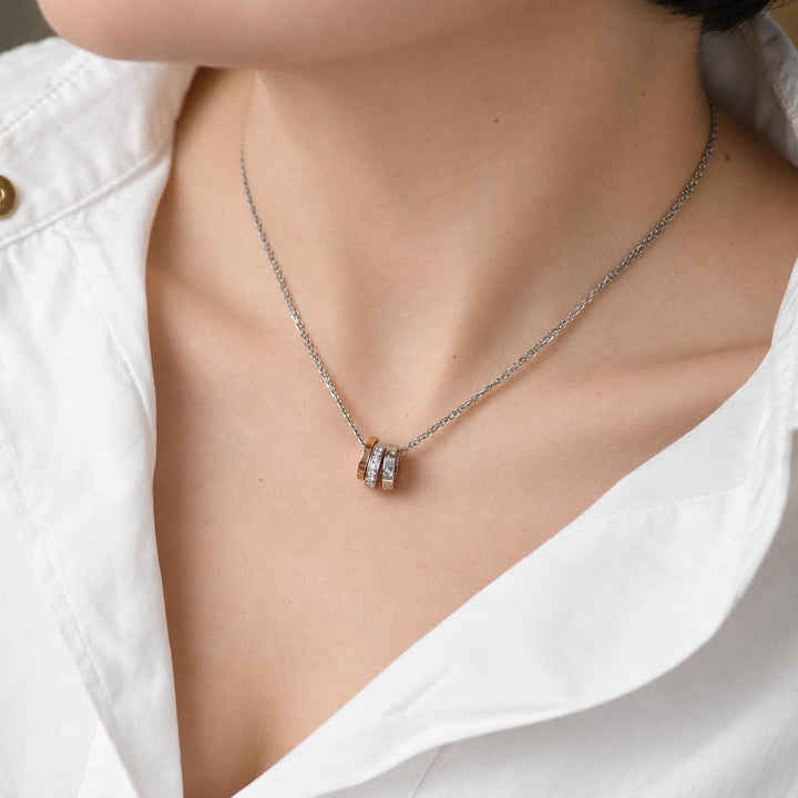 Cartier Love Necklace Three Hoop Diamond 18K Rose White Gold