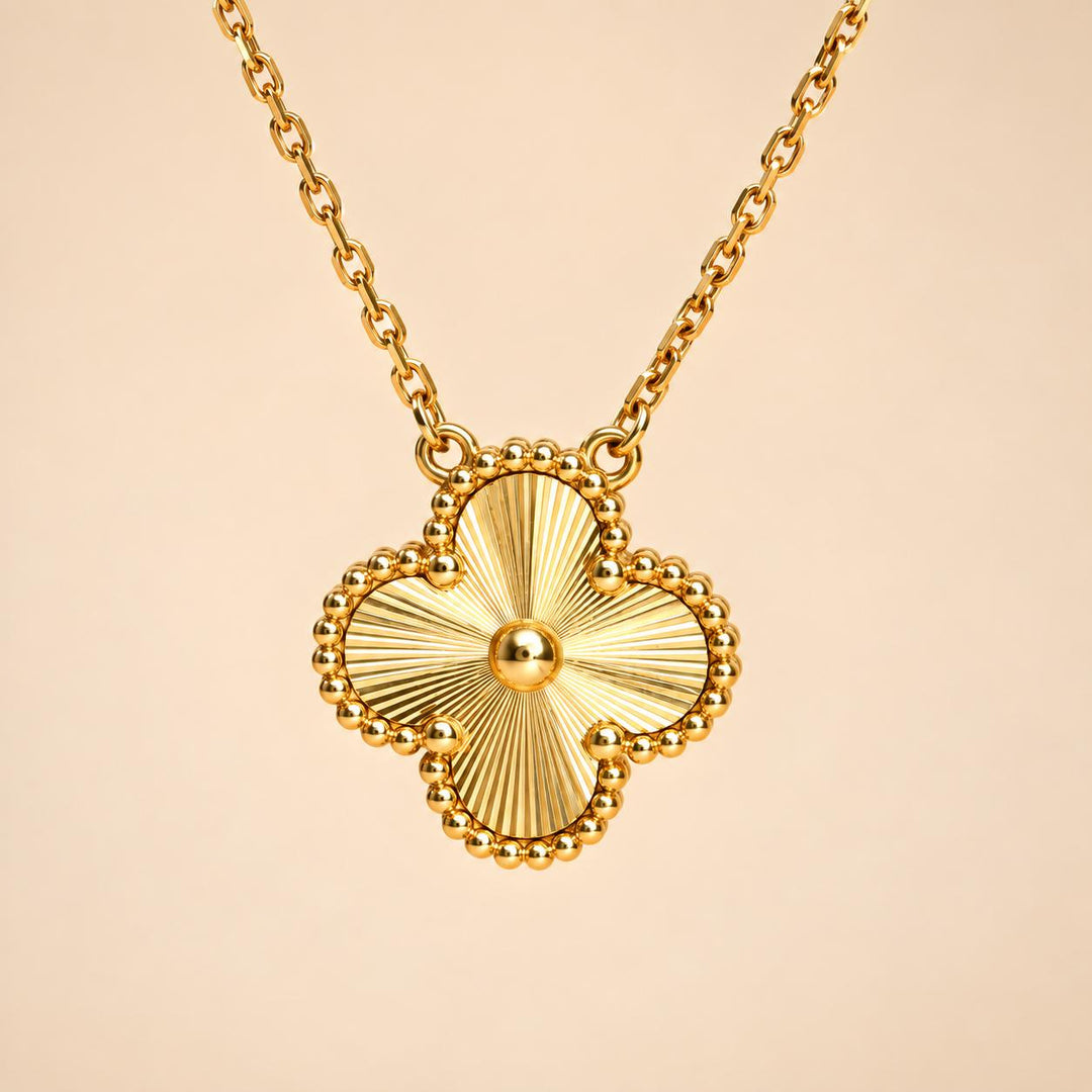 Authentic VCA Vintage Alhambra Guilloché 18K Yellow Gold Pendant 