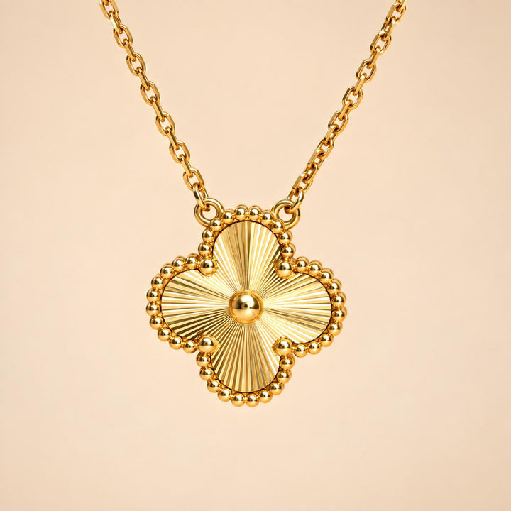 Authentic VCA Vintage Alhambra Guilloché 18K Yellow Gold Pendant 