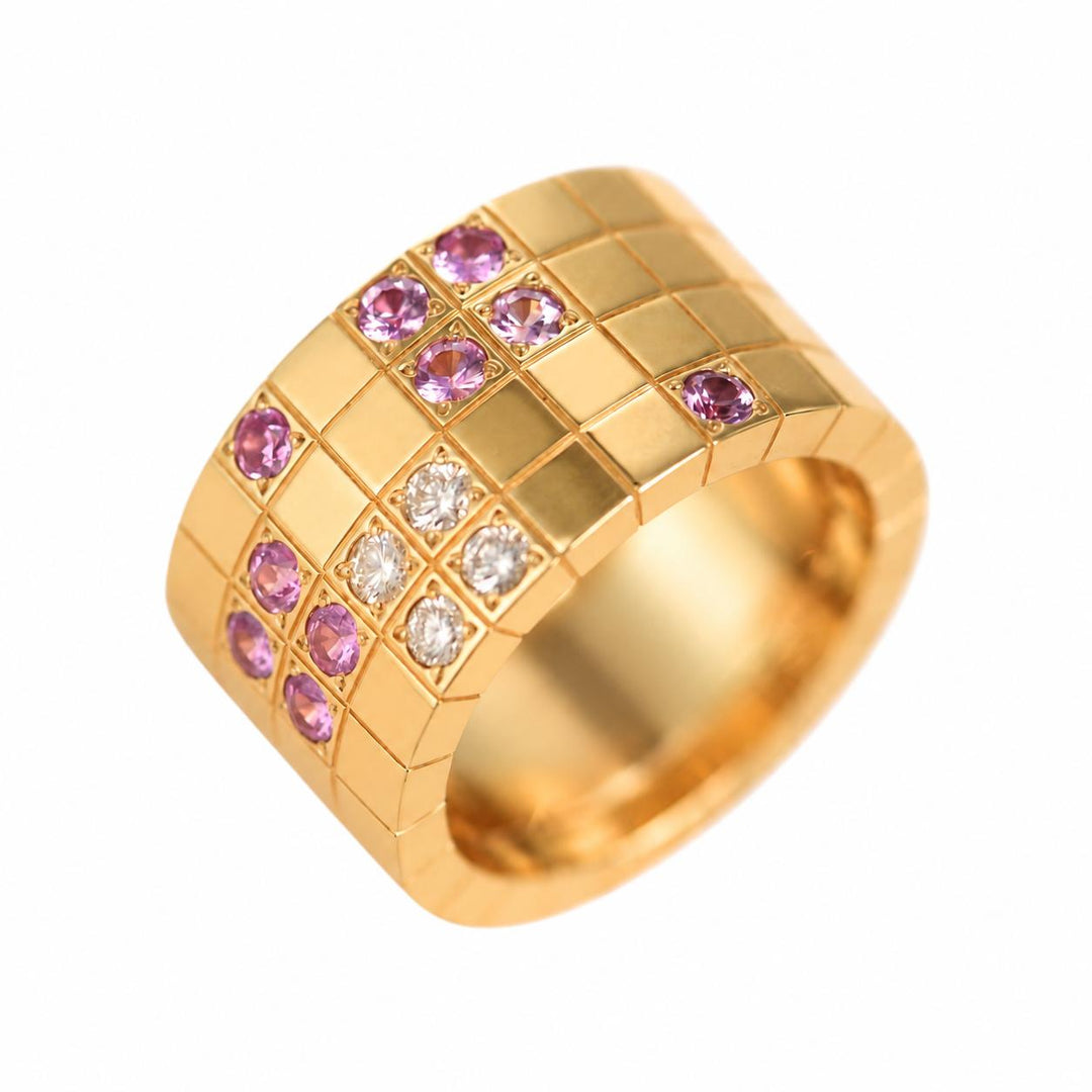 Preowned Authentic Cartier Lanieres Ring Diamond Pink Sapphire 18K Yellow Gold Size 54