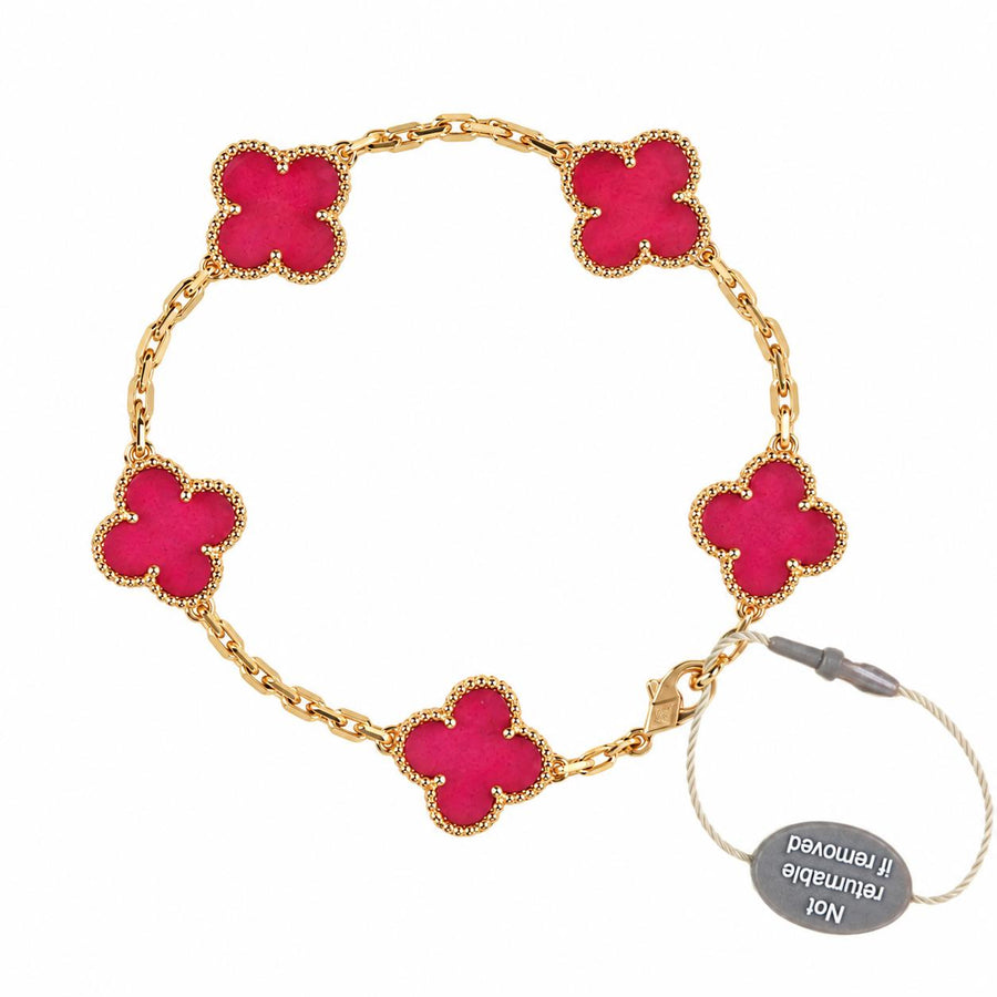 Brand New Van Cleef & Arpels Vintage Alhambra 5 Motif Bracelet Enamel 18K Yellow Gold
