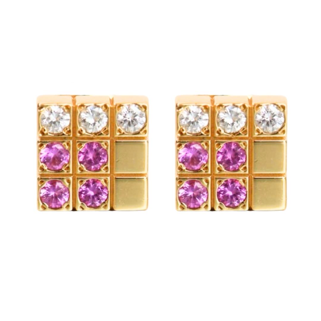 Preowned Authentic Cartier Lanieres Earrings Diamond Pink Sapphire 18K Yellow Gold