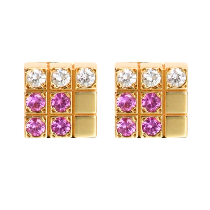 Preowned Authentic Cartier Lanieres Earrings Diamond Pink Sapphire 18K Yellow Gold
