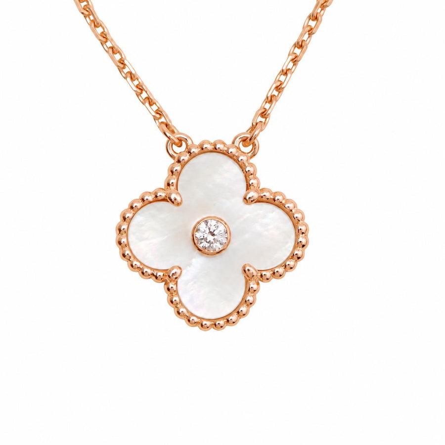 Preloved Authentic Van Cleef & Arpels Alhambra 2012 Holiday Necklace Diamond Mother of Pearl