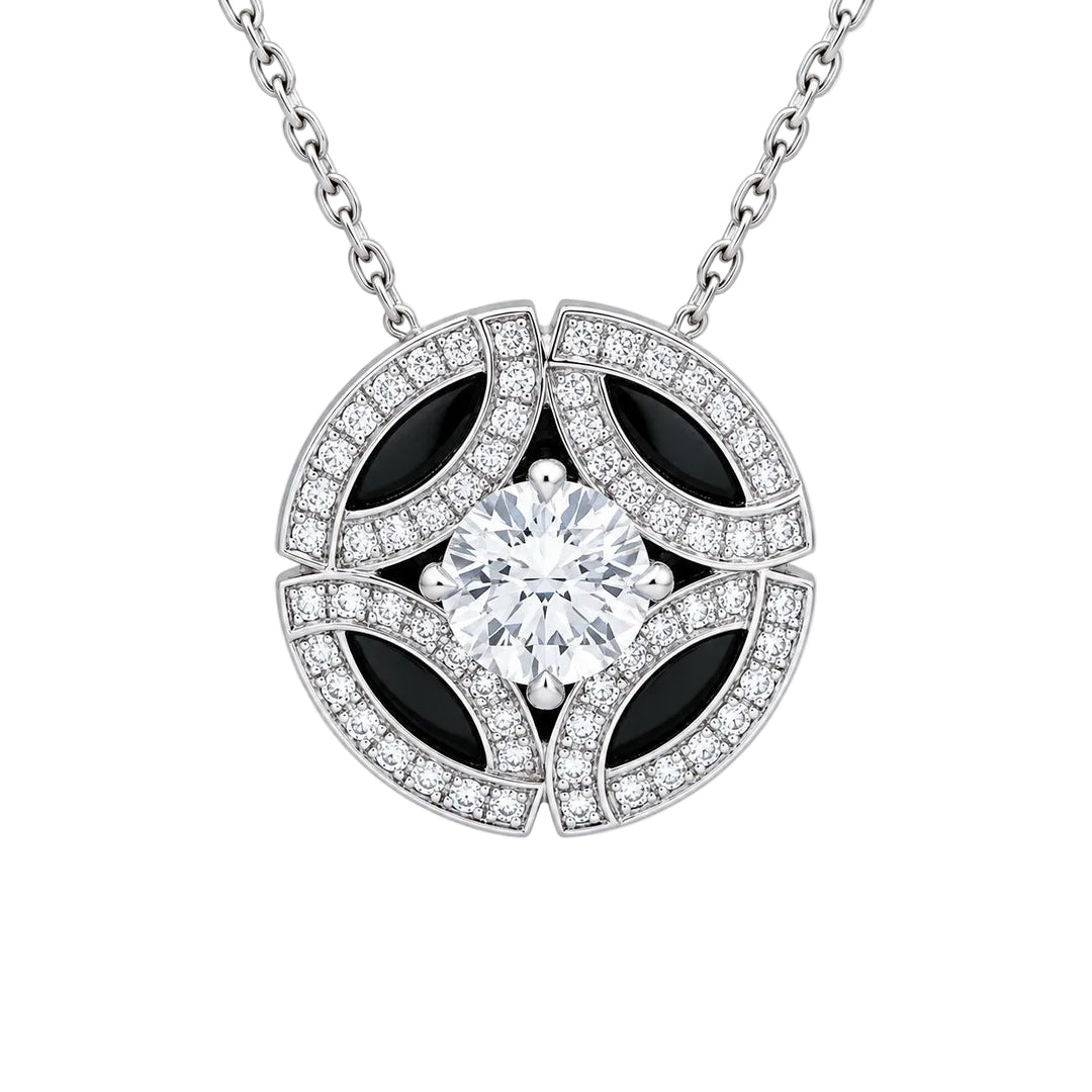 Preloved Authentic Cartier Galanterie Diamond Black Lacquer Necklace 18K White Gold