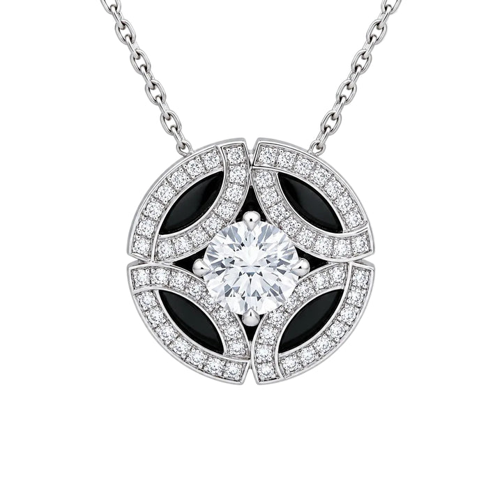 Preloved Authentic Cartier Galanterie Diamond Black Lacquer Necklace 18K White Gold