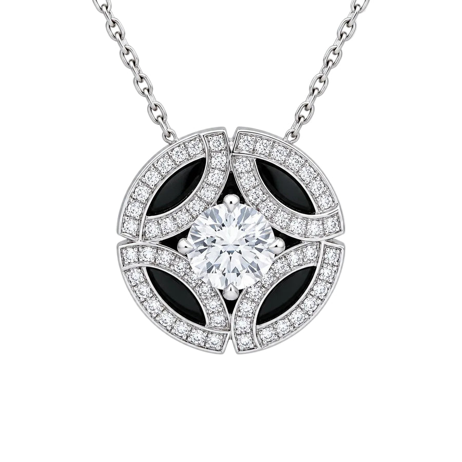 Preloved Authentic Cartier Galanterie Diamond Black Lacquer Necklace 18K White Gold