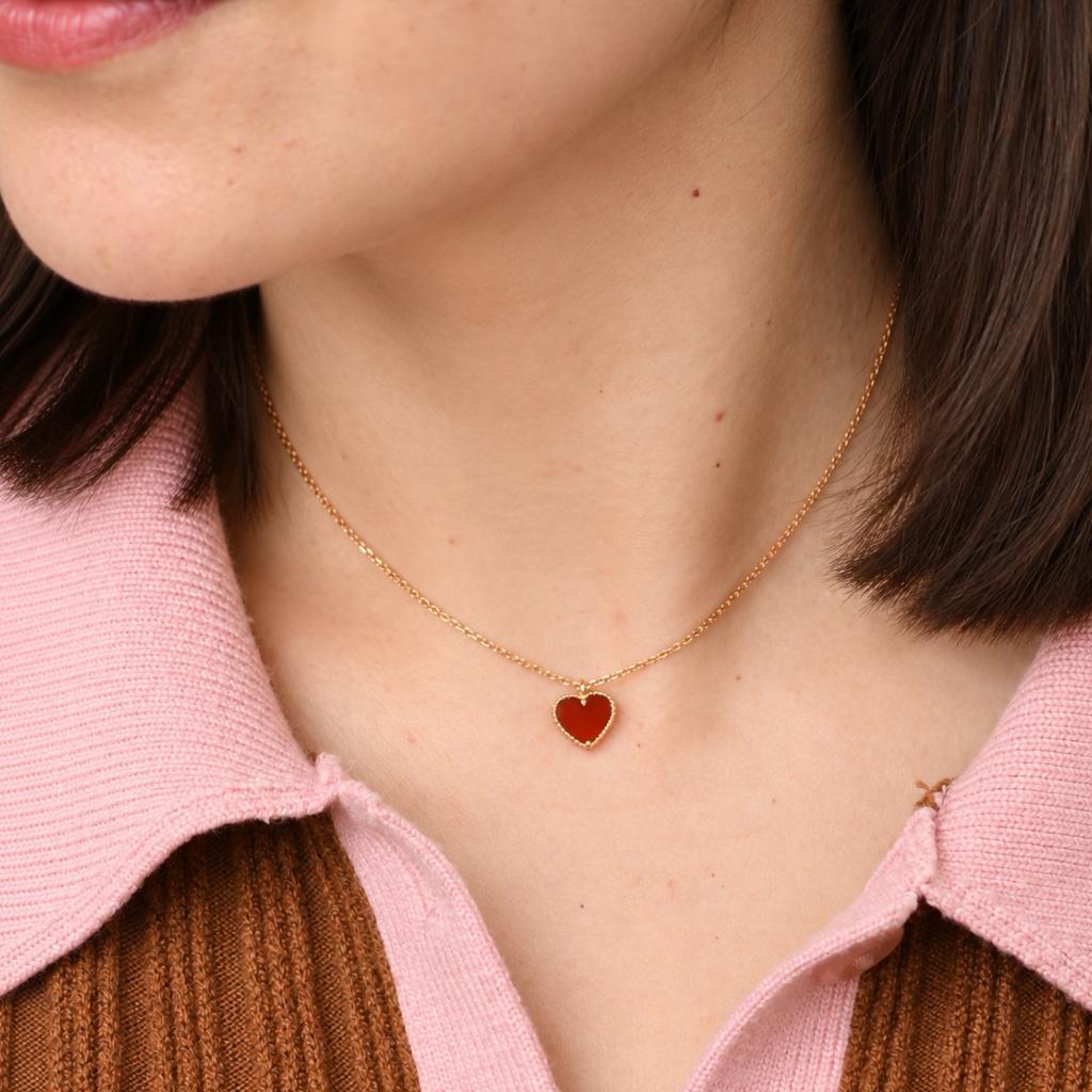 Second Hand Authentic VCA Sweet Alhambra Heart Pendant Carnelian 18k Rose Gold