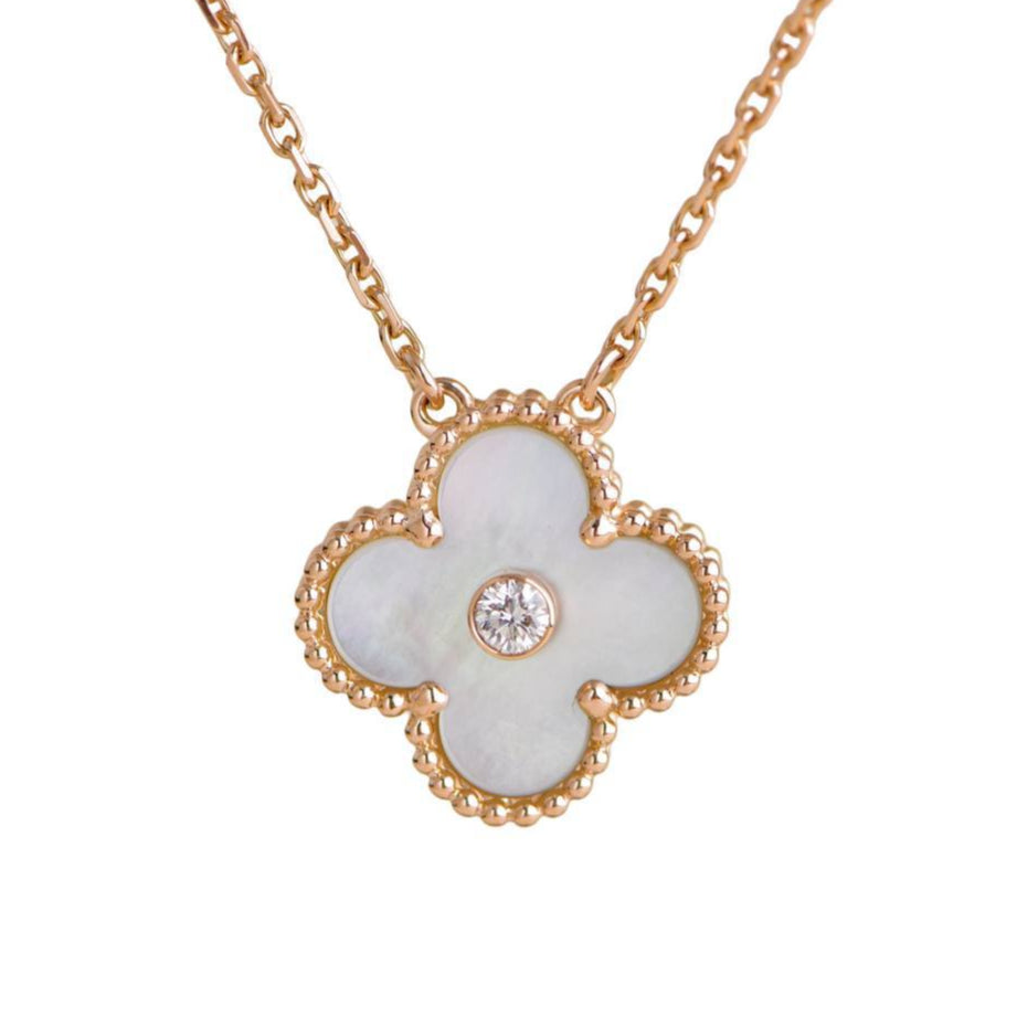 Van Cleef & Arpels Vintage Alhambra Mother of Pearl Diamond Rose Gold 2012 Holiday Pendant