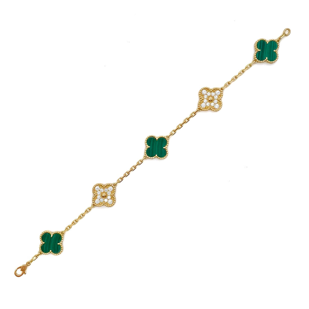 Van Cleef & Arpels Vintage Alhambra Malachite and Diamond Yellow Gold Bracelet