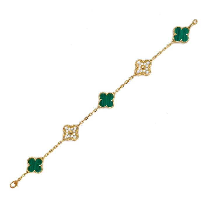 Van Cleef & Arpels Vintage Alhambra Malachite and Diamond Yellow Gold Bracelet