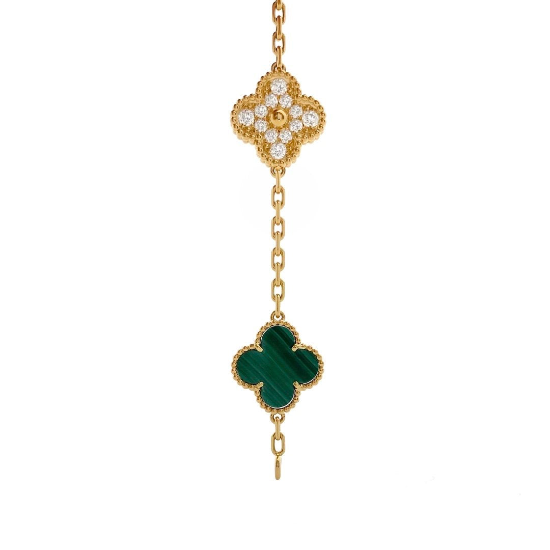 Van Cleef & Arpels Vintage Alhambra Malachite and Diamond Yellow Gold Bracelet