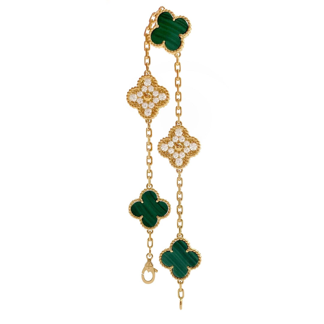 Van Cleef & Arpels Vintage Alhambra Malachite and Diamond Yellow Gold Bracelet