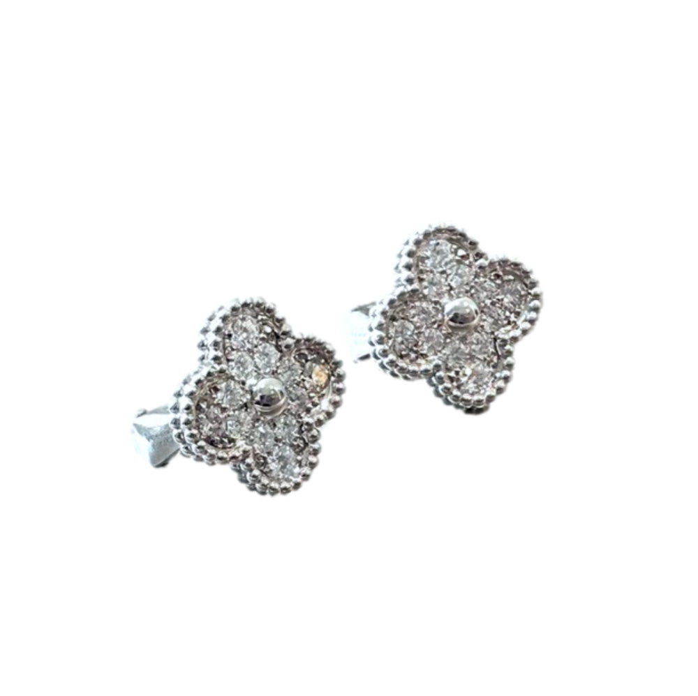 Van Cleef & Arpels Vintage Alhambra Diamond White Gold Earrings