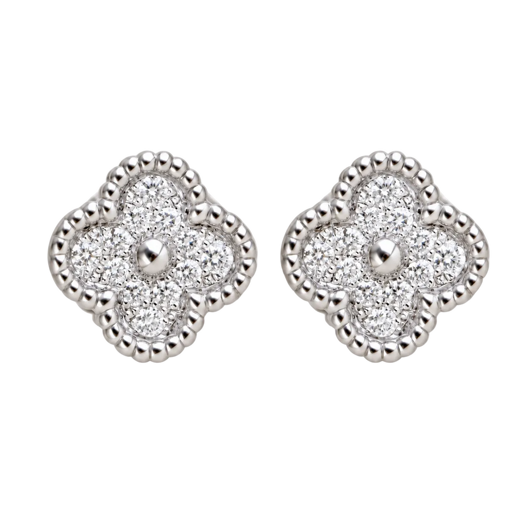 Preloved Van Cleef & Arpels Sweet Alhambra Diamond 18k White Gold Earrings