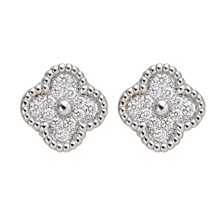 Preloved Van Cleef & Arpels Sweet Alhambra Diamond 18k White Gold Earrings