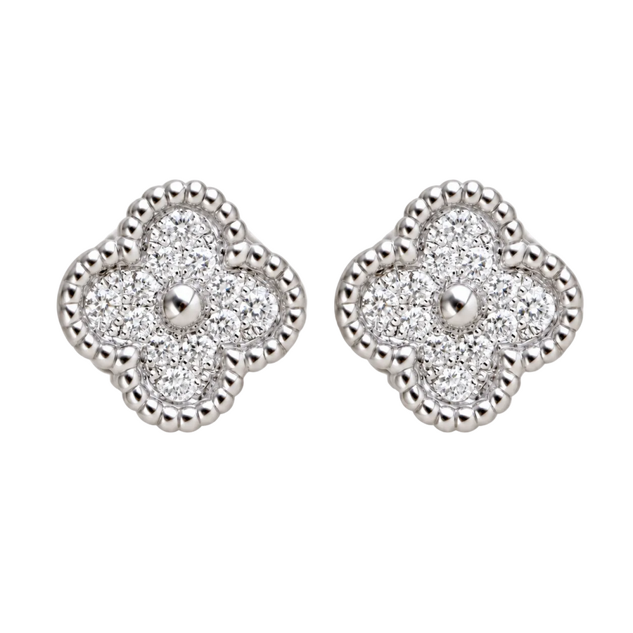Preloved Van Cleef & Arpels Sweet Alhambra Diamond 18k White Gold Earrings