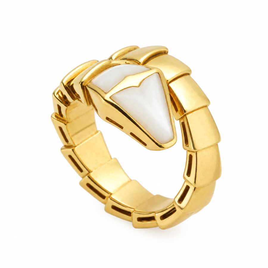 Preloved Authentic Bvlgari Serpenti Viper Ring Mother Of Pearl 18K Yellow Gold Size M
