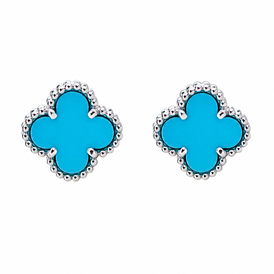 Preloved Authentic Van Cleef & Arpels Sweet Alhambra Earrings Turquoise 18K White Gold