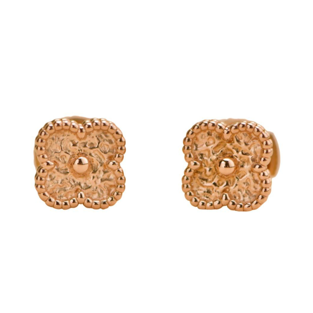 Preloved Van Cleef & Arpels Sweet Alhambra Hammered 18k Rose Gold Earrings