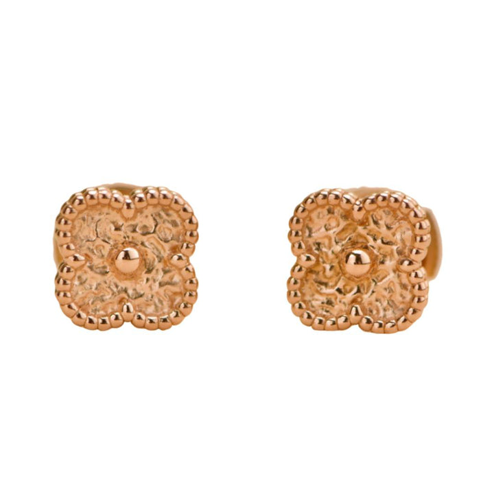 Preloved Van Cleef & Arpels Sweet Alhambra Hammered 18k Rose Gold Earrings