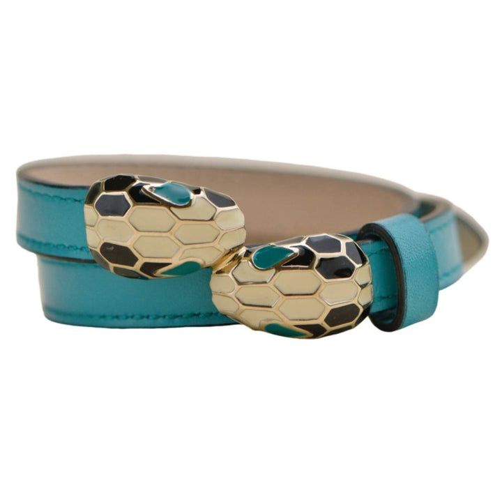 Bvlgari Serpenti Forever Enamel Turquoise Blue Leather Bracelet Size S