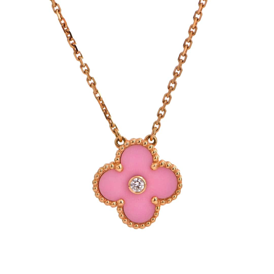 Van Cleef Alhambra 2015 Holiday Diamond Pink Sèvres Porcelain Pendant