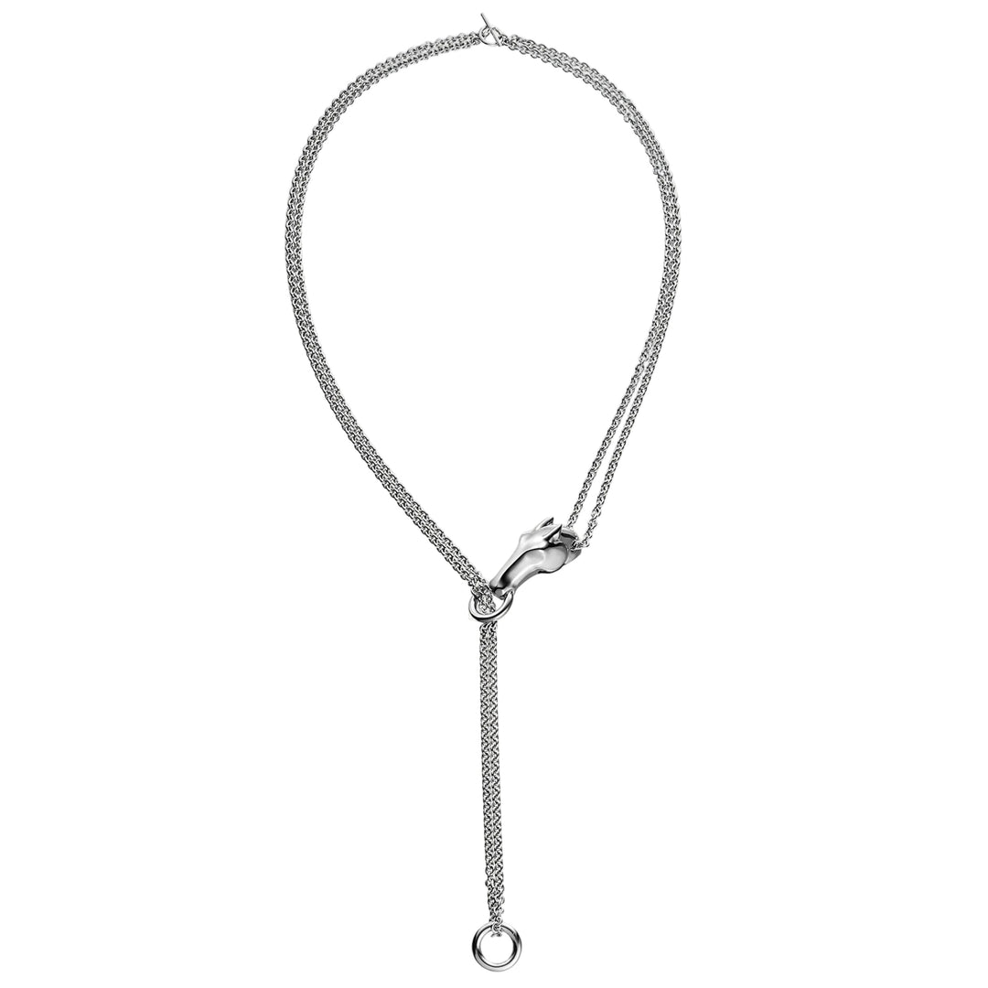 Preloved Authentic Hermès Galop Horse Motif Silver Necklace Large Model