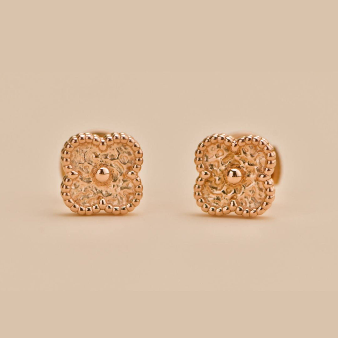 Preowned VCA Sweet Alhambra Hammered 18k Rose Gold Earrings