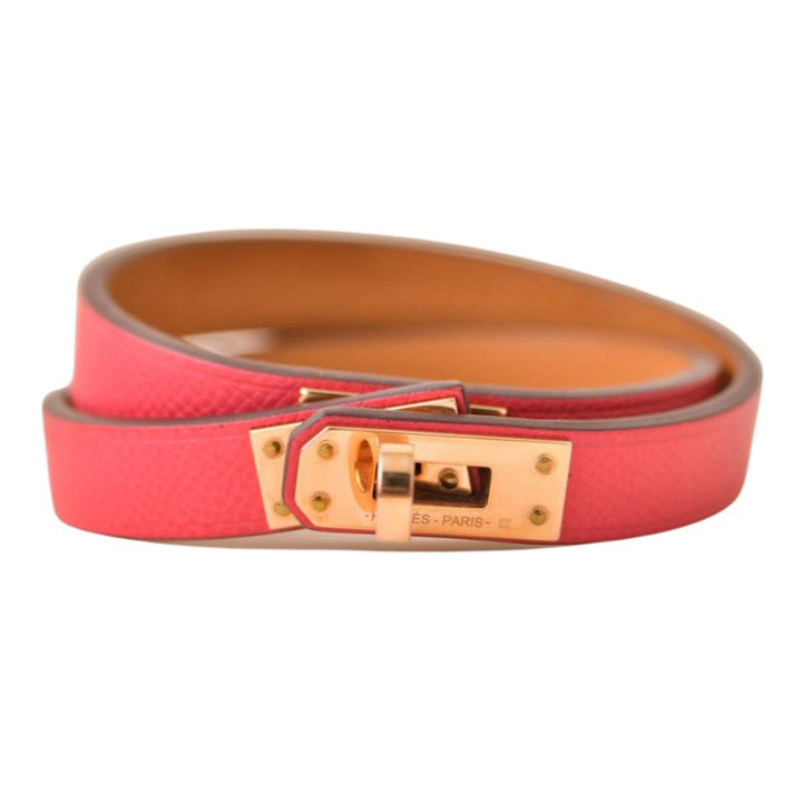 Hermès Mini Kelly Double Tour Rose Extrême Leather Bracelet T2