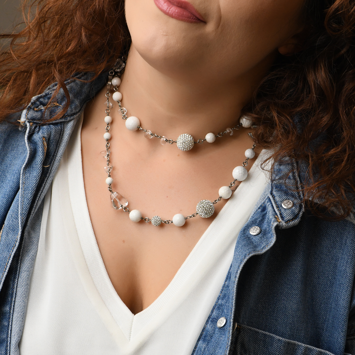 Used Authentic Chanel CC Crystal Pearl & Cube Long Necklace