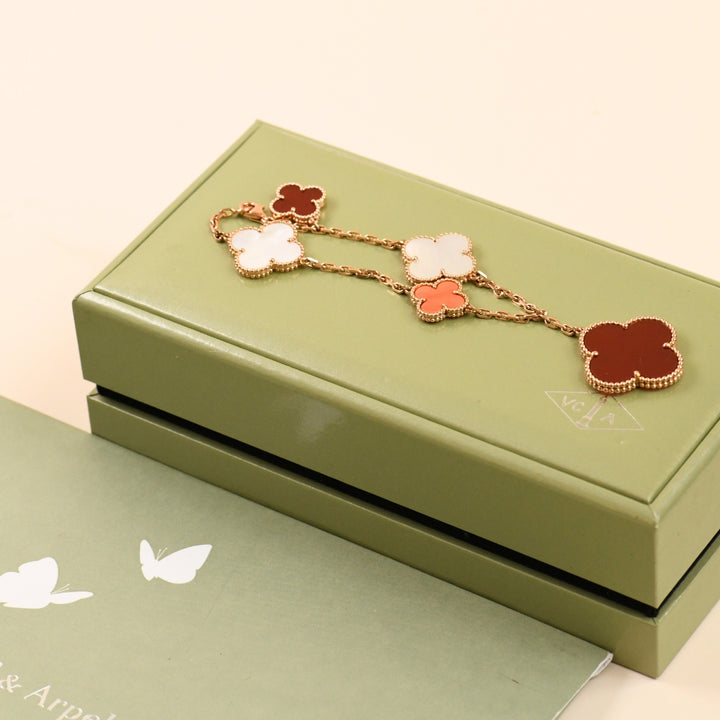 Preowned Van Cleef & Arpels Carnelian Coral and Mother of Pearl Bracelet