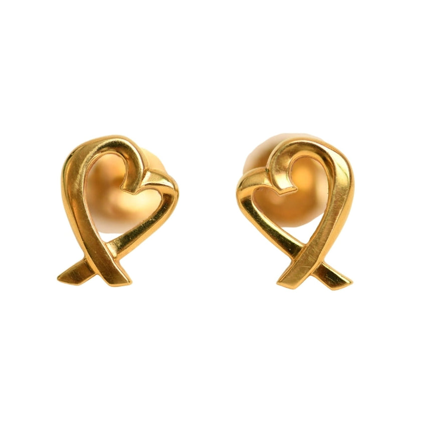 Preloved Tiffany & Co. Paloma Picasso Loving Heart Stud Earrings 18K Yellow Gold