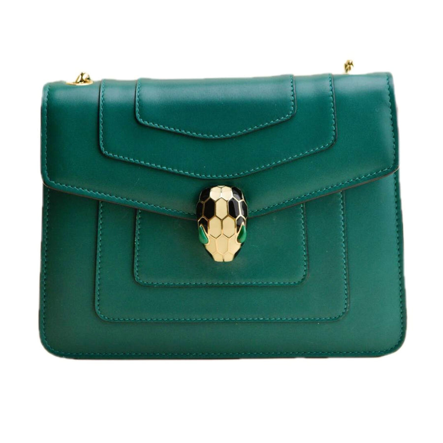 Preloved Bvlgari Serpenti Forever Emerald Green Leather Chain Medium Shoulder Bag