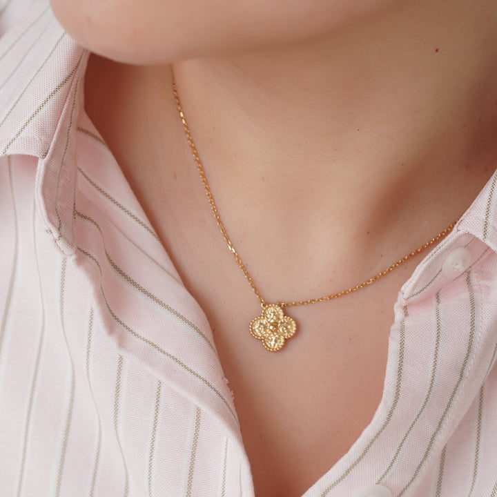 Van Cleef  Alhambra Hammered Yellow Gold Necklace