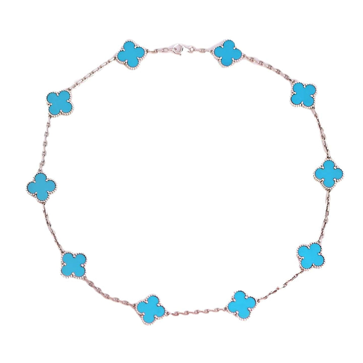 Van Cleef & Arpels Vintage Alhambra Turquoise 10 Motif White Gold Necklace