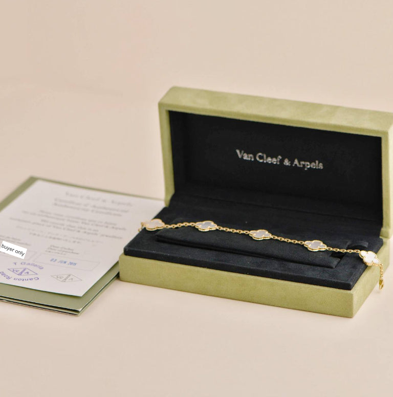 Second Hand Van Cleef & Arpels Vintage Alhambra 18k Yellow Gold Mother of Pearl Bracelet