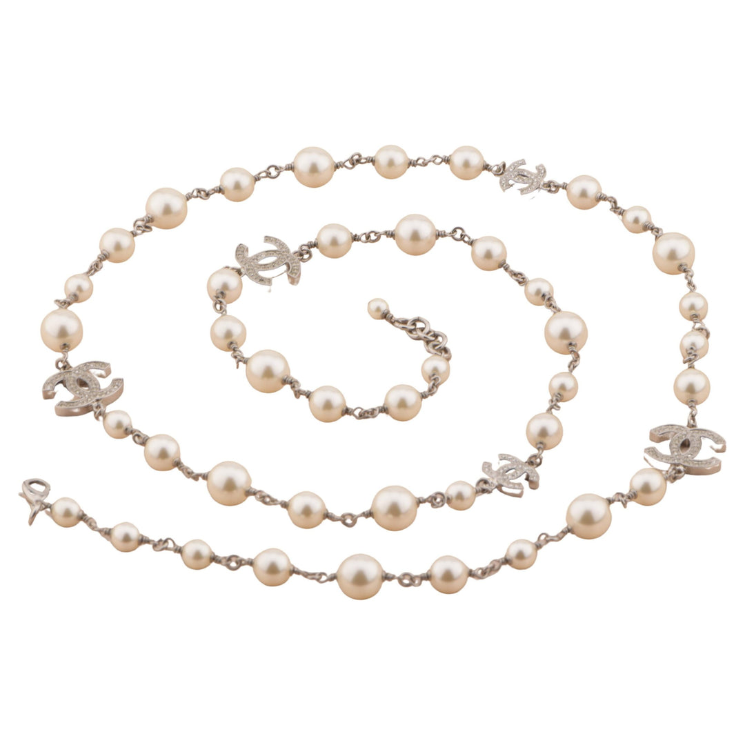 Chanel Pearl Sautoir Necklace with Five CC Logos