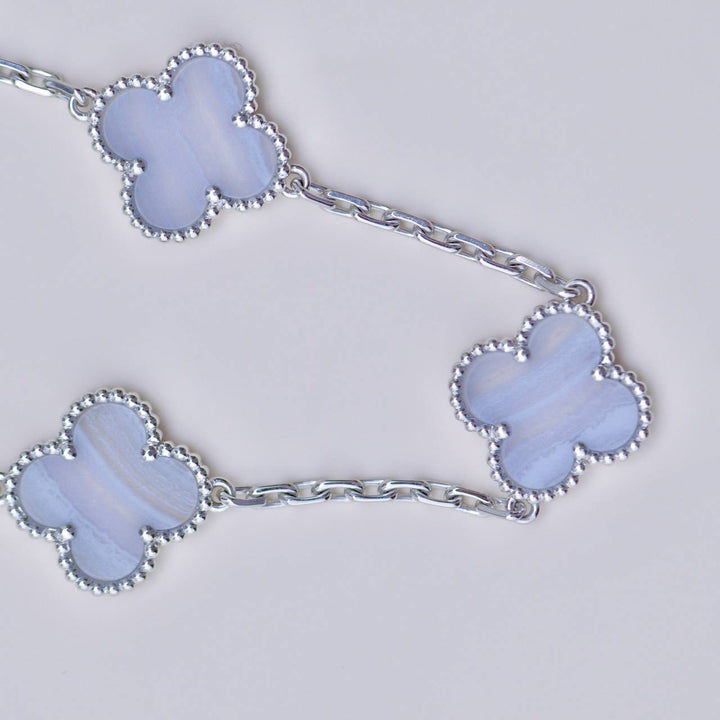 Preowned Authentic Van Cleef & Arpels Vintage Alhambra Chalcedony 5 Motif Bracelet