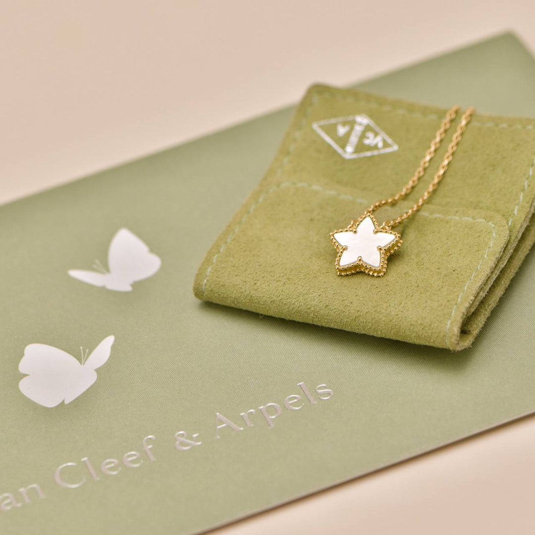 Preloved Authentic Van Cleef Alhambra 2008 Holiday Necklace Mother of Pearl 18K Yellow Gold