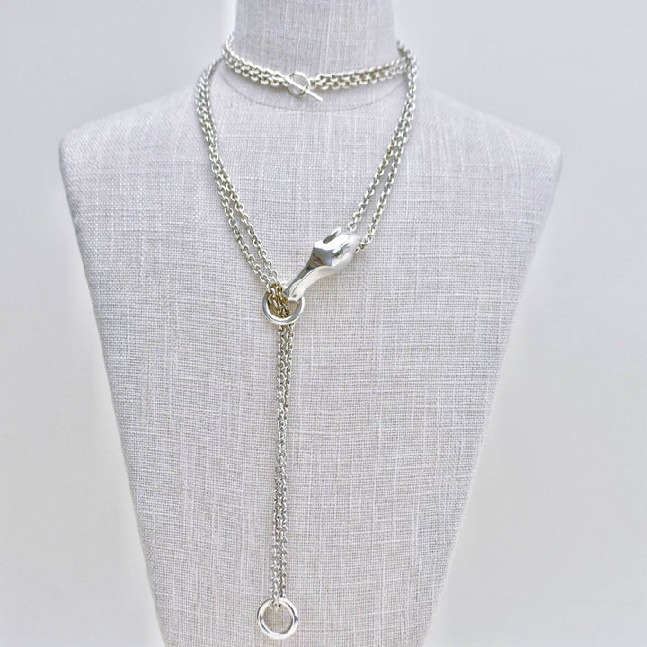 Used Authentic Hermès Galop Horse Motif Silver Necklace Large Model