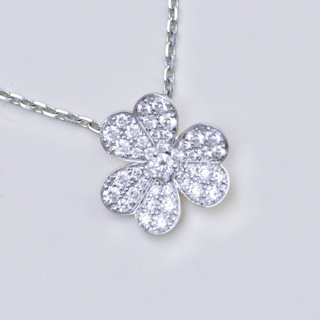 Second Hand Authentic Full set VCA Frivole Pavé Diamonds 18K White Gold Pendant Small Model