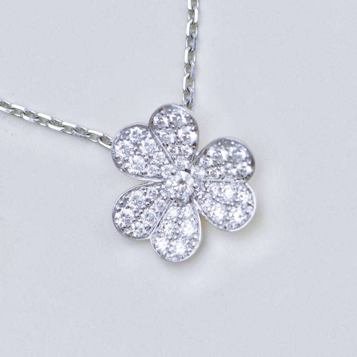 Second Hand Authentic Full set VCA Frivole Pavé Diamonds 18K White Gold Pendant Small Model