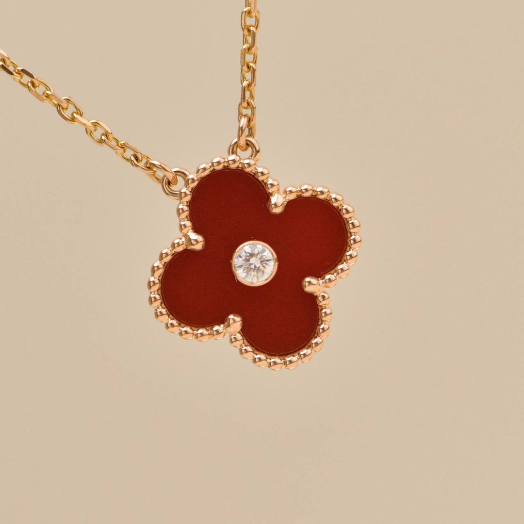 Preowned Authentic VCA 2011 Holiday Pendant Carnelian Diamond 18K Rose Gold