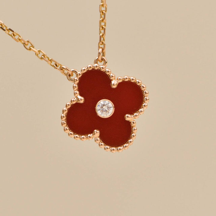 Preowned Authentic VCA 2011 Holiday Pendant Carnelian Diamond 18K Rose Gold