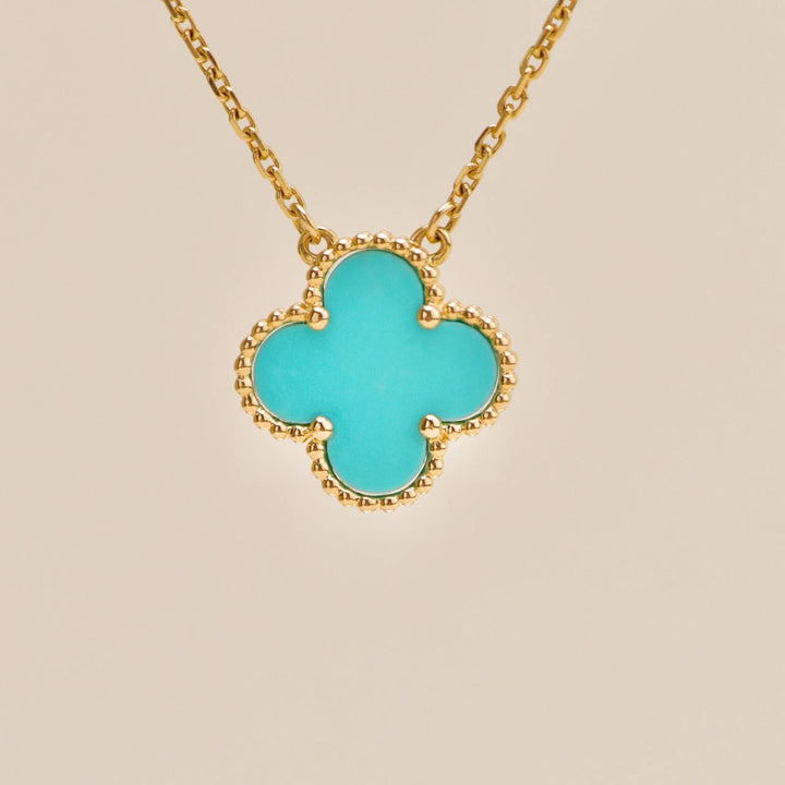 Preloved Van Cleef & Arpels Turquoise 18K Yellow Gold Vintage Alhambra Pendant Necklace