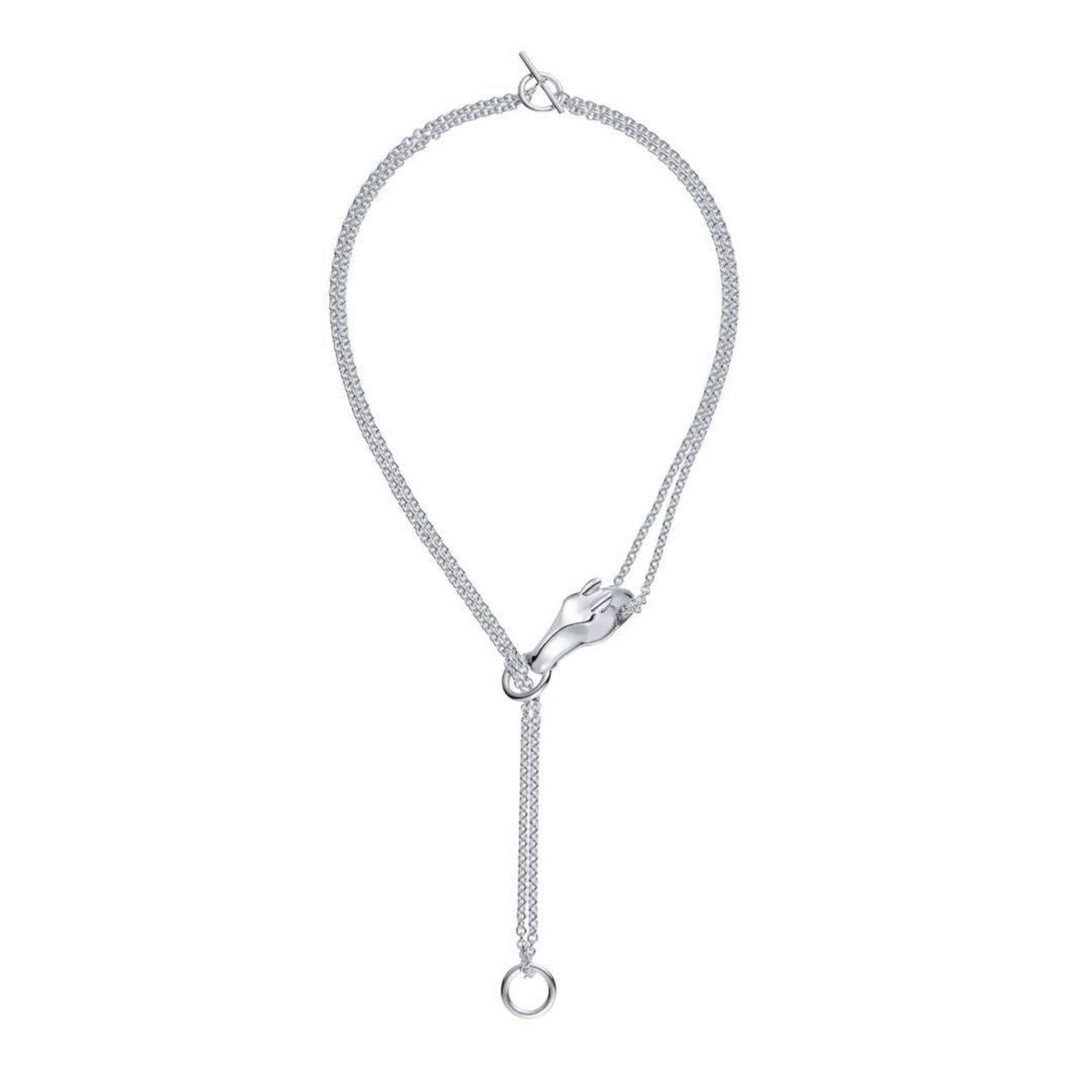 Preloved Authentic Hermès Galop Horse Motif Silver Necklace Medium Model