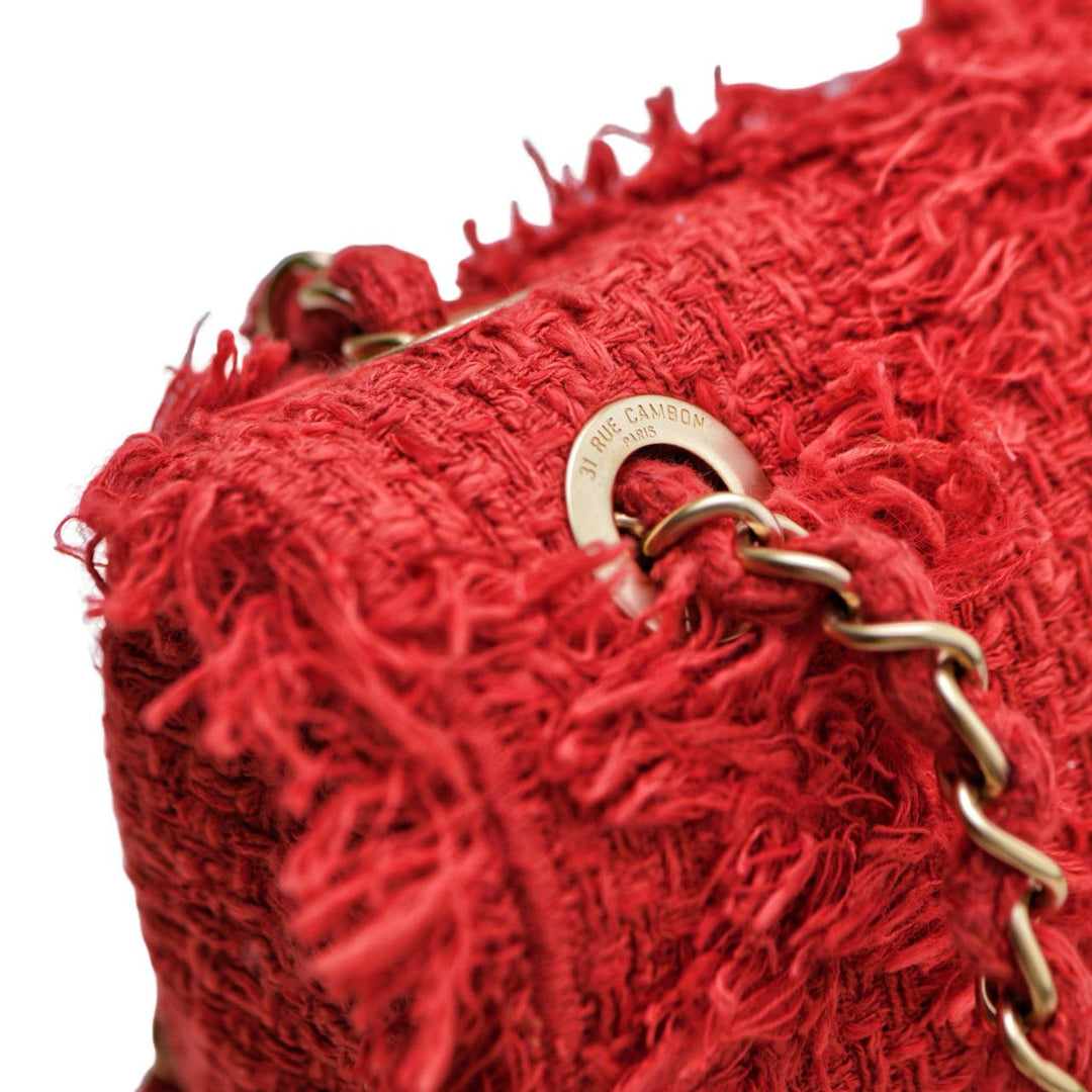 Preloved Chanel Nature Medium Red Tweed Fringe Flap Bag 