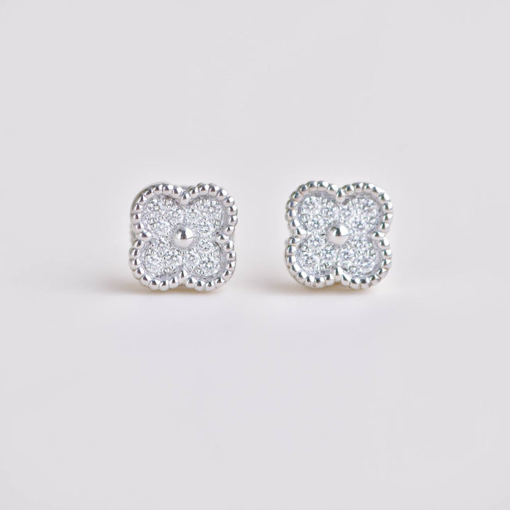 Second Hand VCA Sweet Alhambra Diamond 18K White Gold Earrings